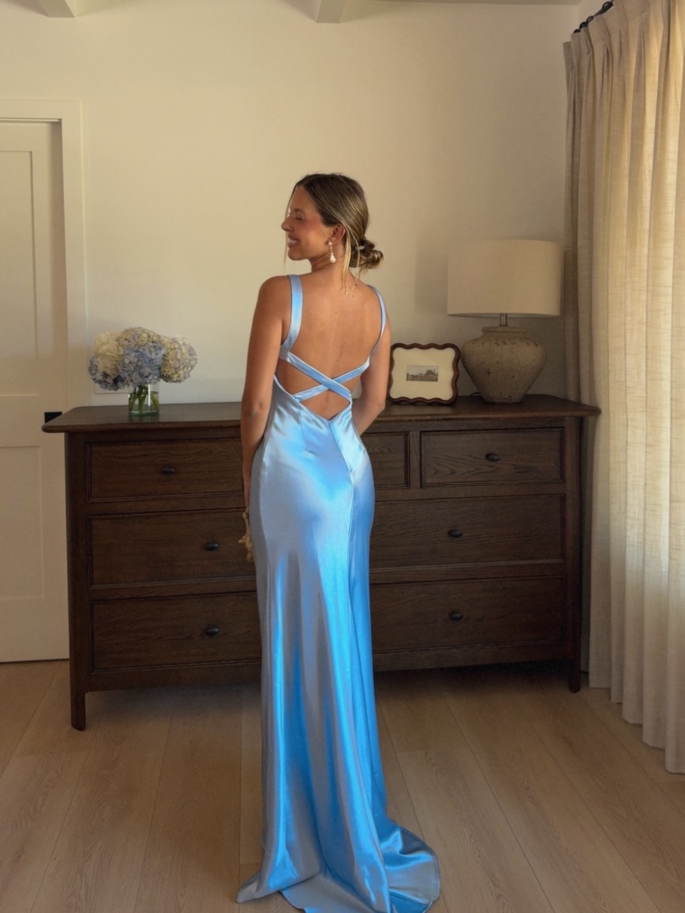 lulus blue satin maxi dress